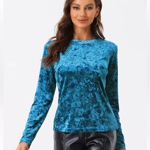 Allegra K Velvet Blue Long Sleeve Top in XS Active on Website $29 New!!!